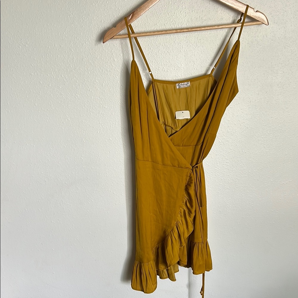 Free People Yellow Ruffled Wrap Sundress
